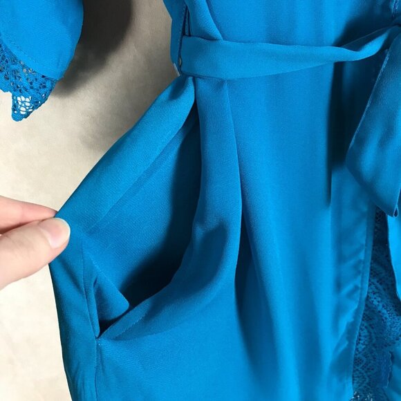 INC Blue Lace Trim Wrap Bath Robe NWOT Size SMALL - Picture 6 of 7